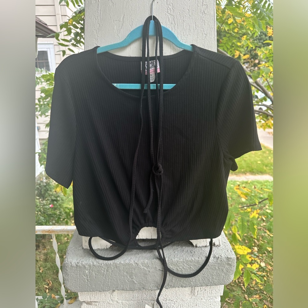 Future Collective Black Ribbed Crop Top with Drawstring